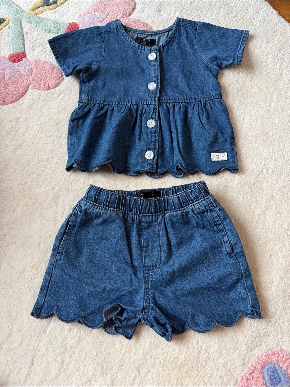 Denim Scallop Two-Piece Set for Kids - Blue